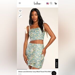 Lulus Sheen and Shimmer Ivory Multi Floral Print Mini Skirt & Top Set - Size M